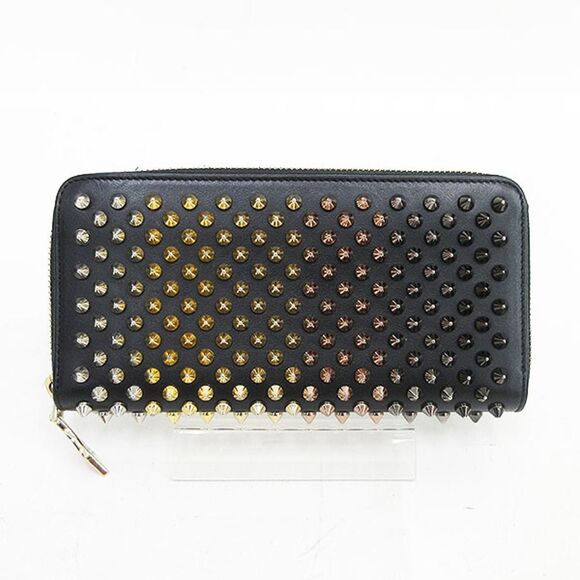 Christian Louboutin Spike Studs Panettone Round Zipper Long Wallet Black - Picture 1 of 12